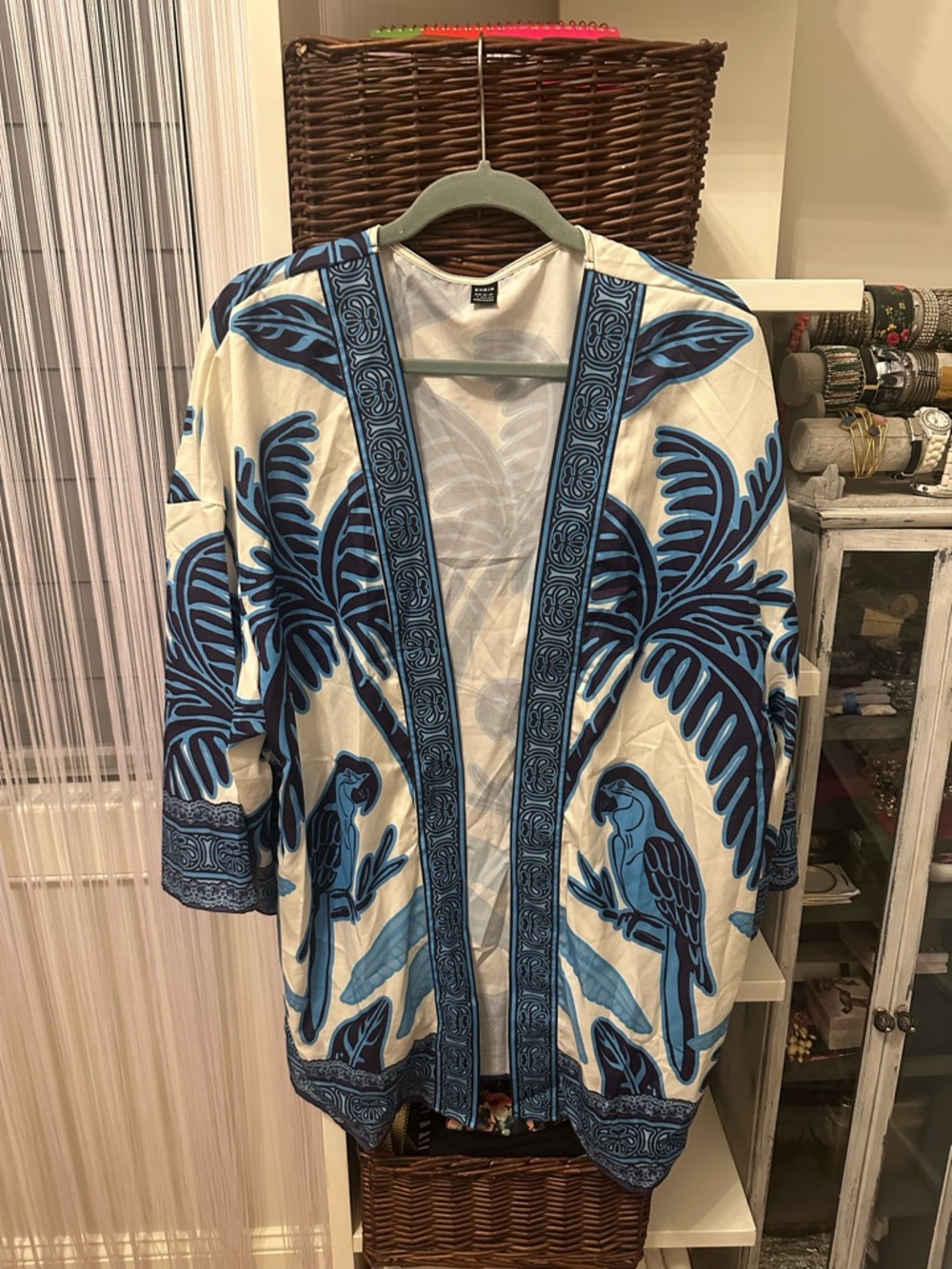 Blue Tropical Print Kimono Jacket